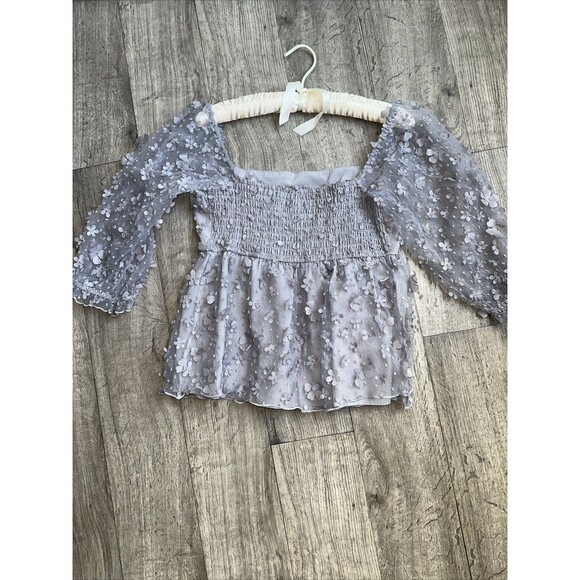 Charmed Hearts Floral Embroidered Sheer Puff Sleeve Top Sku5 - Picture 5 of 5